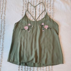 No Boundaries Green with Rose Embellishments Tank Top